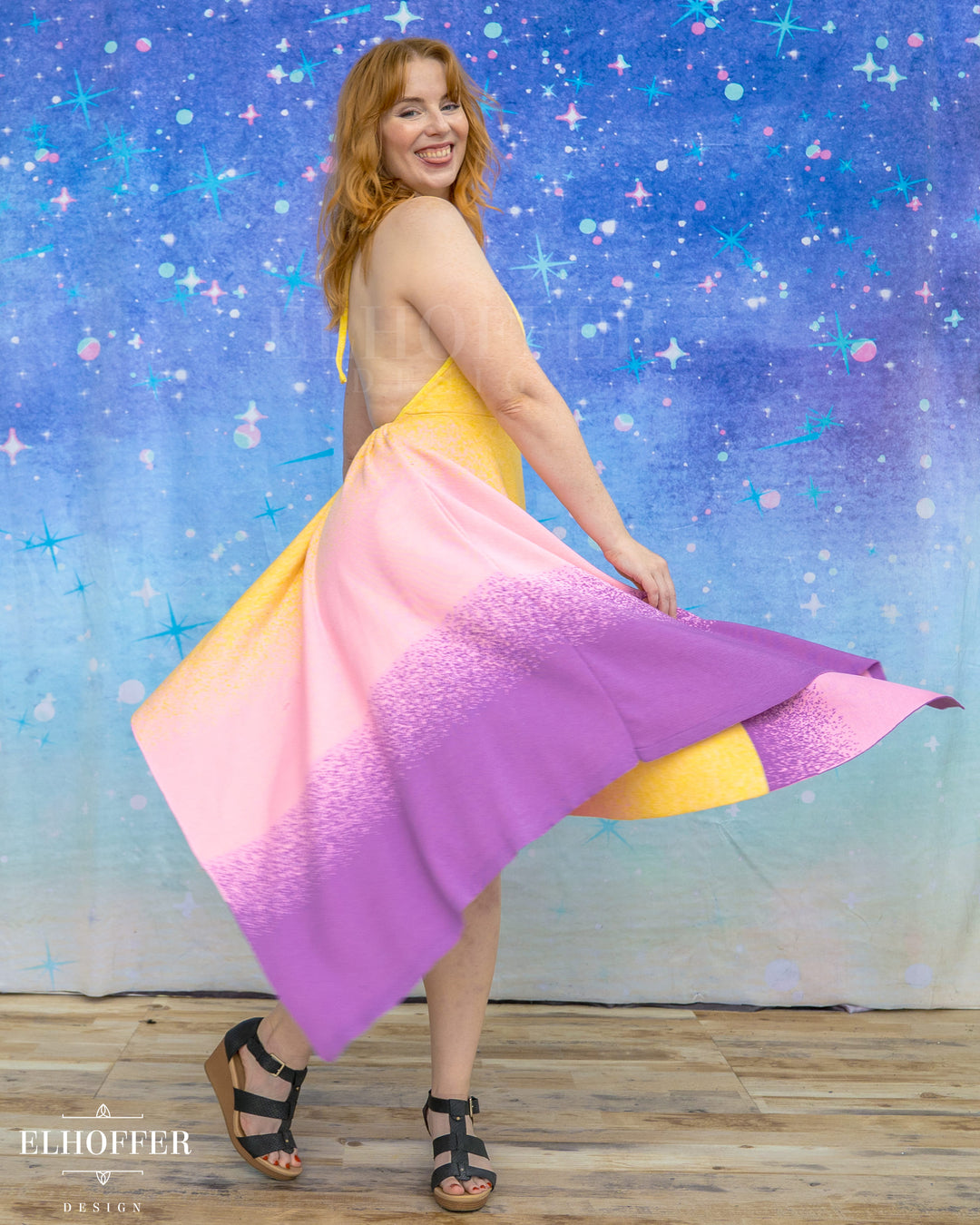 PREORDER - Galactic Dusk Halter Handkerchief Dress