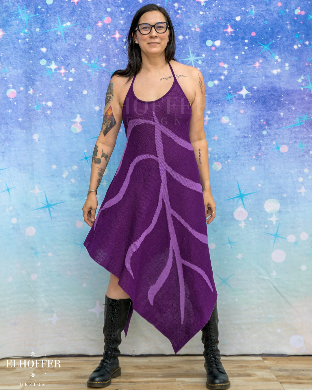PREORDER - Iridessa Halter Leaf Dress - Deep Violet