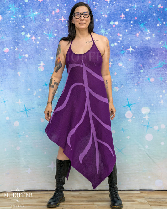 PREORDER - Iridessa Halter Leaf Dress - Deep Violet
