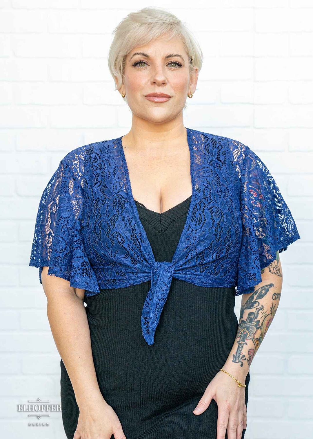 Essential Drusilla Wrap Top - Navy Floral Lace