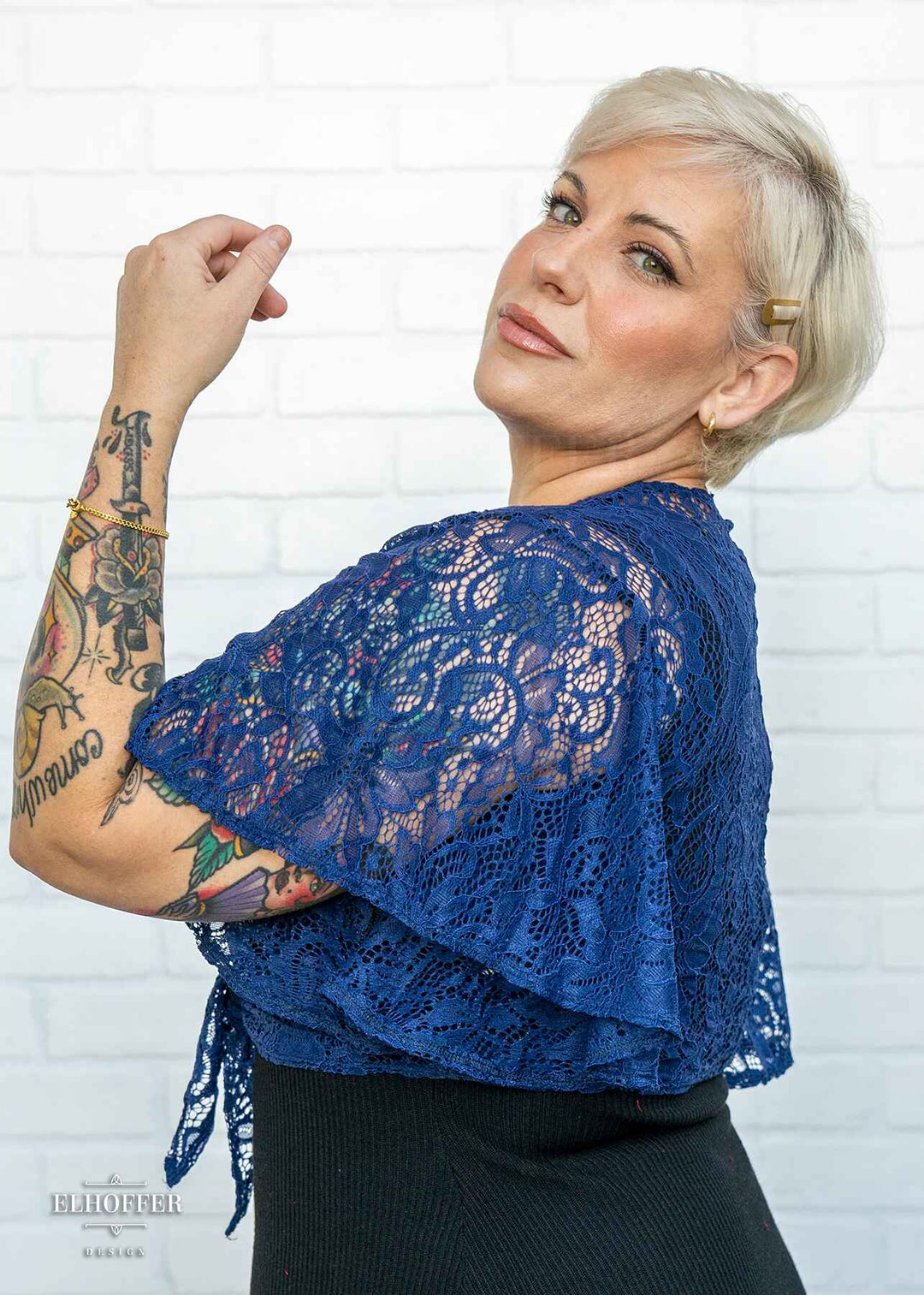 Essential Drusilla Wrap Top - Navy Floral Lace