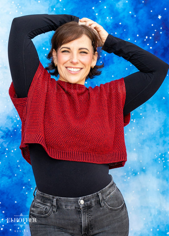 Handmade Boatneck Crop - Vamp Red Fae Knit - Best on Smaller Sizes