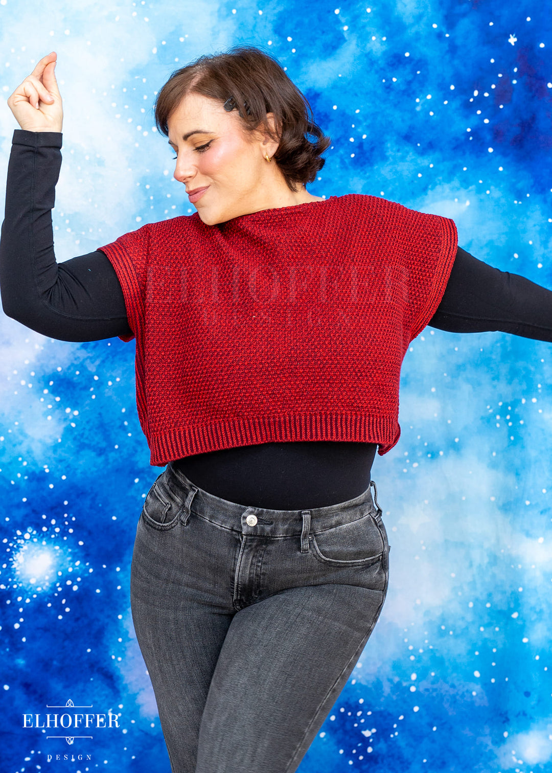 Handmade Boatneck Crop - Vamp Red Fae Knit - Best on Smaller Sizes