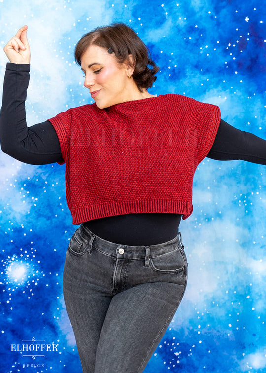 Handmade Boatneck Crop - Vamp Red Fae Knit - Best on Smaller Sizes