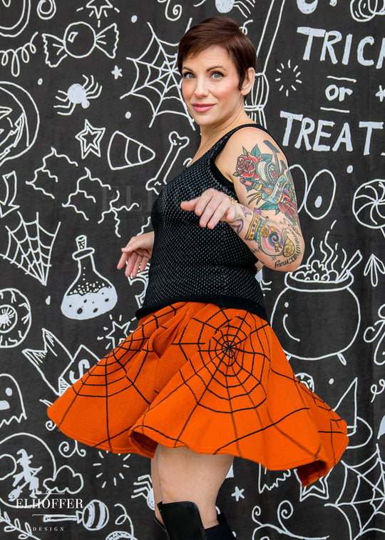 Essential Knit Skirt - Pumpkin Spiderwebs