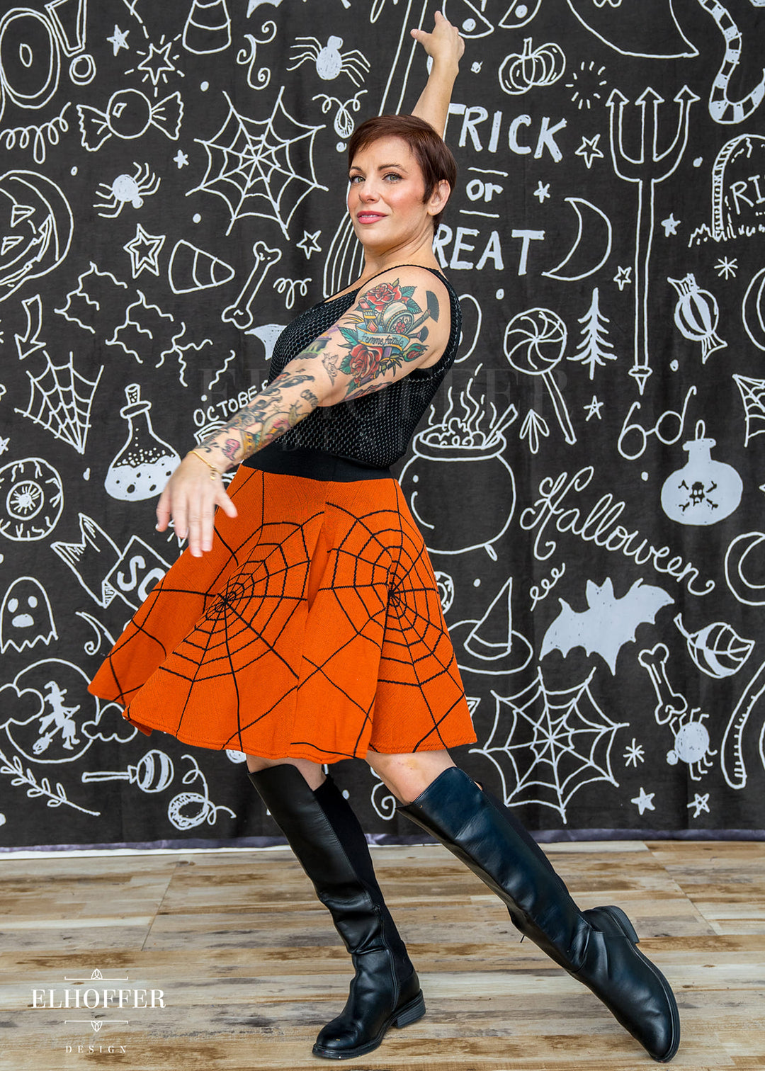 Essential Knit Skirt - Pumpkin Spiderwebs