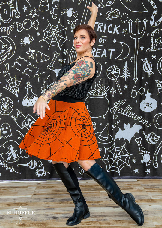 Essential Knit Skirt - Pumpkin Spiderwebs