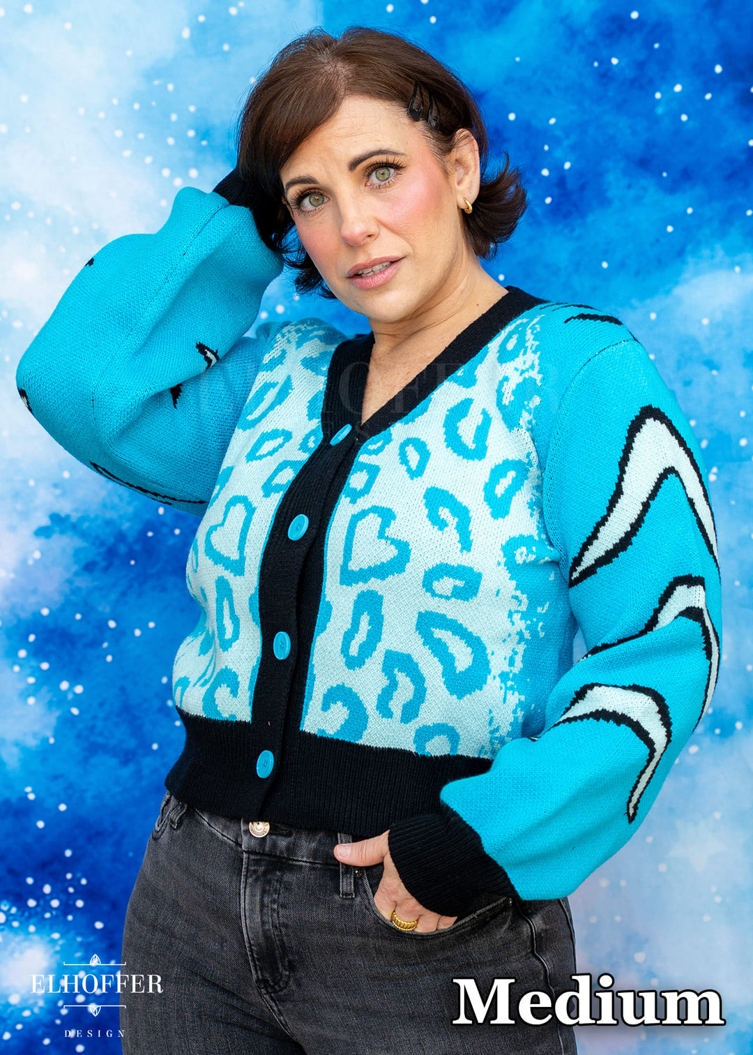PREORDER - Turquoise Tiger Oversize Crop Cardi
