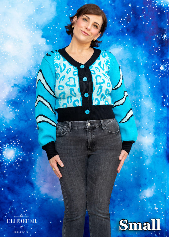 PREORDER - Turquoise Tiger Oversize Crop Cardi