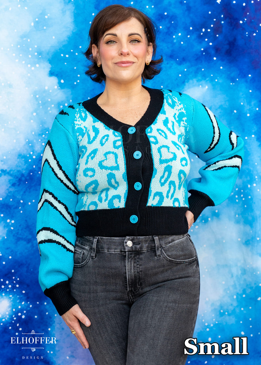 PREORDER - Turquoise Tiger Oversize Crop Cardi