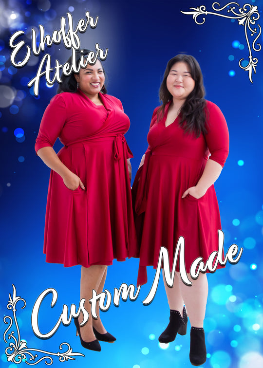 Elhoffer Atelier - Custom Midi Wrap Dress - Fitted Half Sleeve - Made to Order