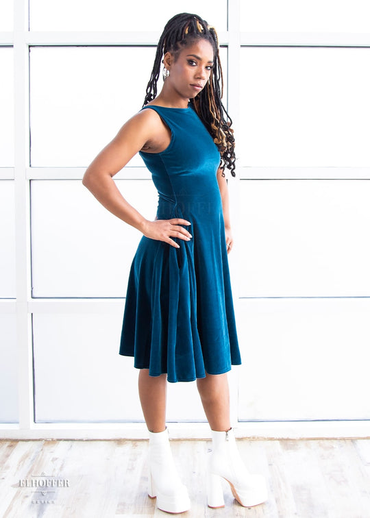 Retired Essential Aquarius Knee Length Dress - Apatite Velvet Dress