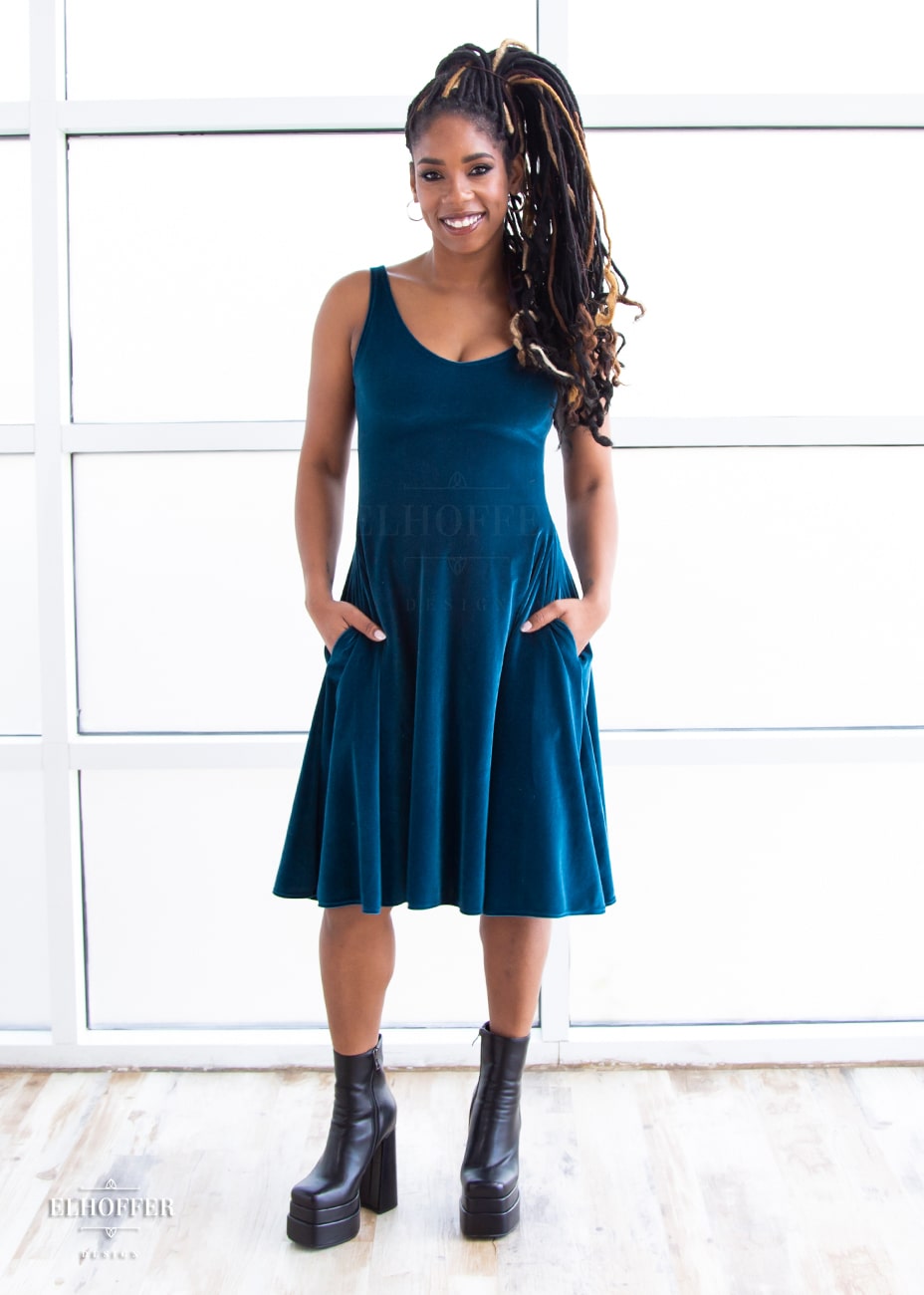 Retired Essential Aquarius Knee Length Dress - Apatite Velvet Dress