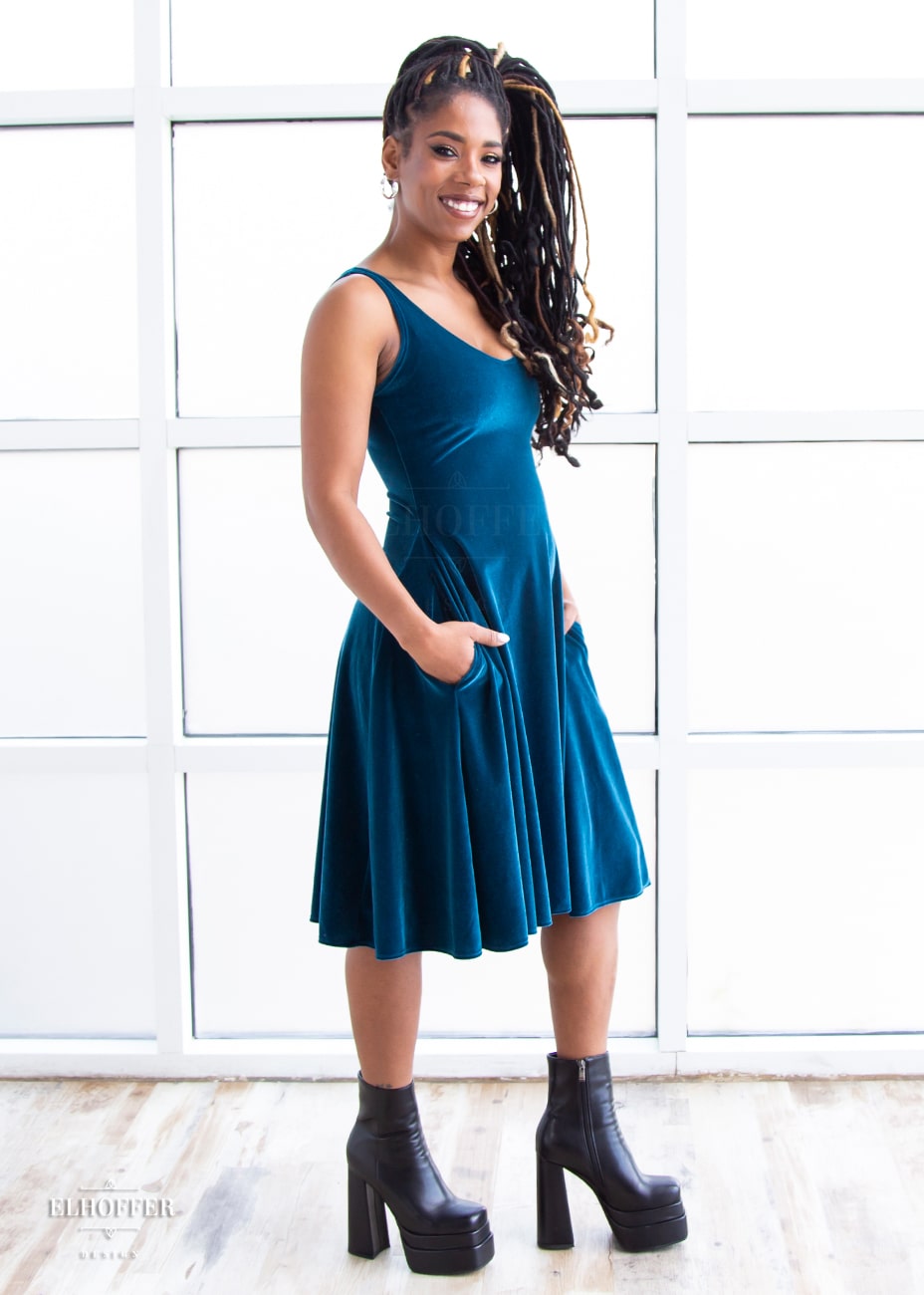 Retired Essential Aquarius Knee Length Dress - Apatite Velvet Dress