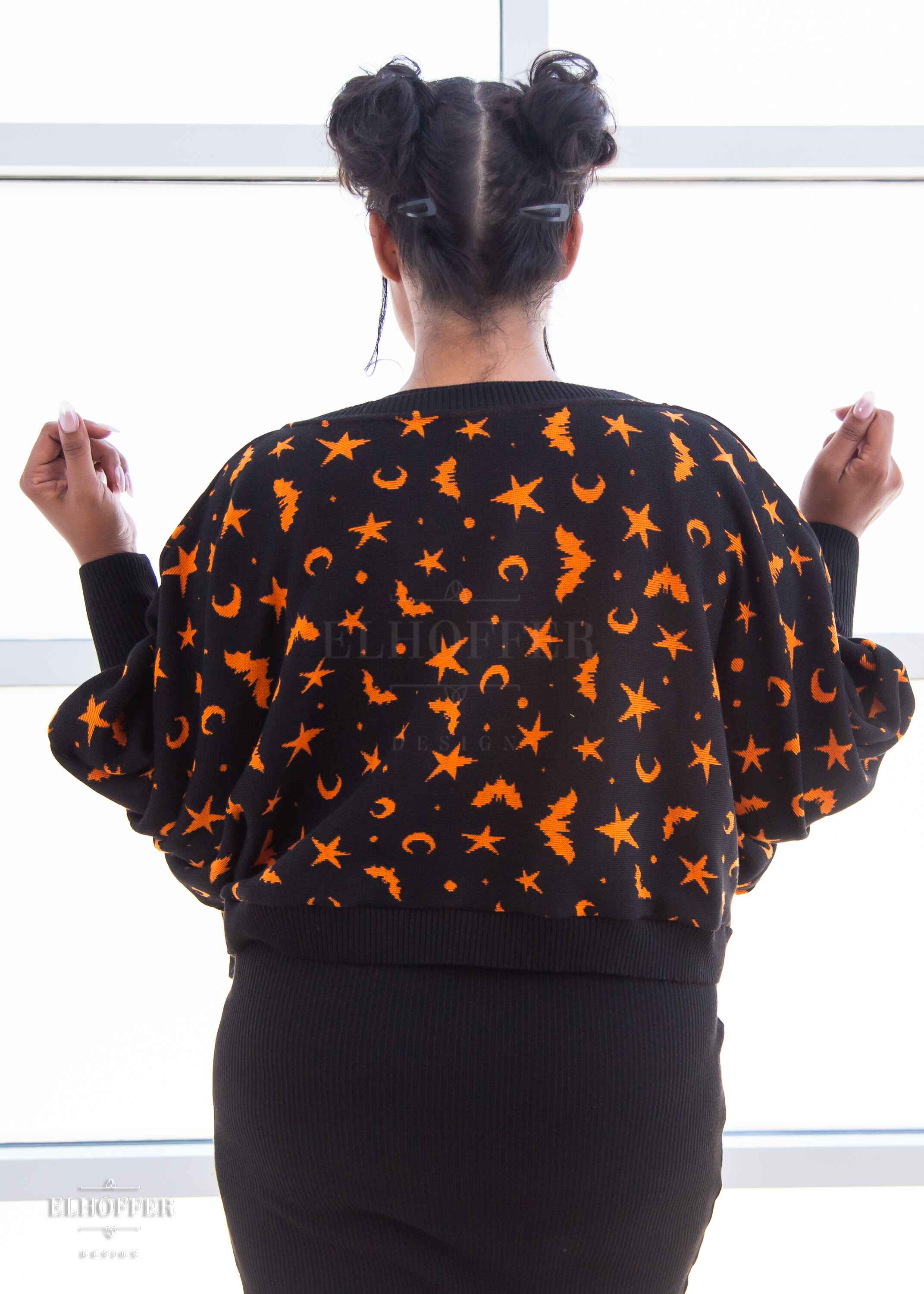 Essential Whitney Oversize Sweater - Black w/ Orange Batty Witch