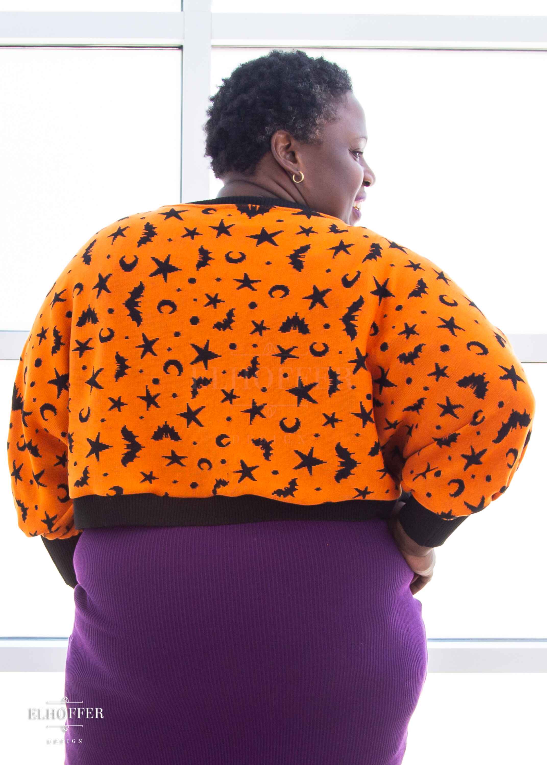 Essential Whitney Oversize Sweater - Orange w/ Black Batty Witch