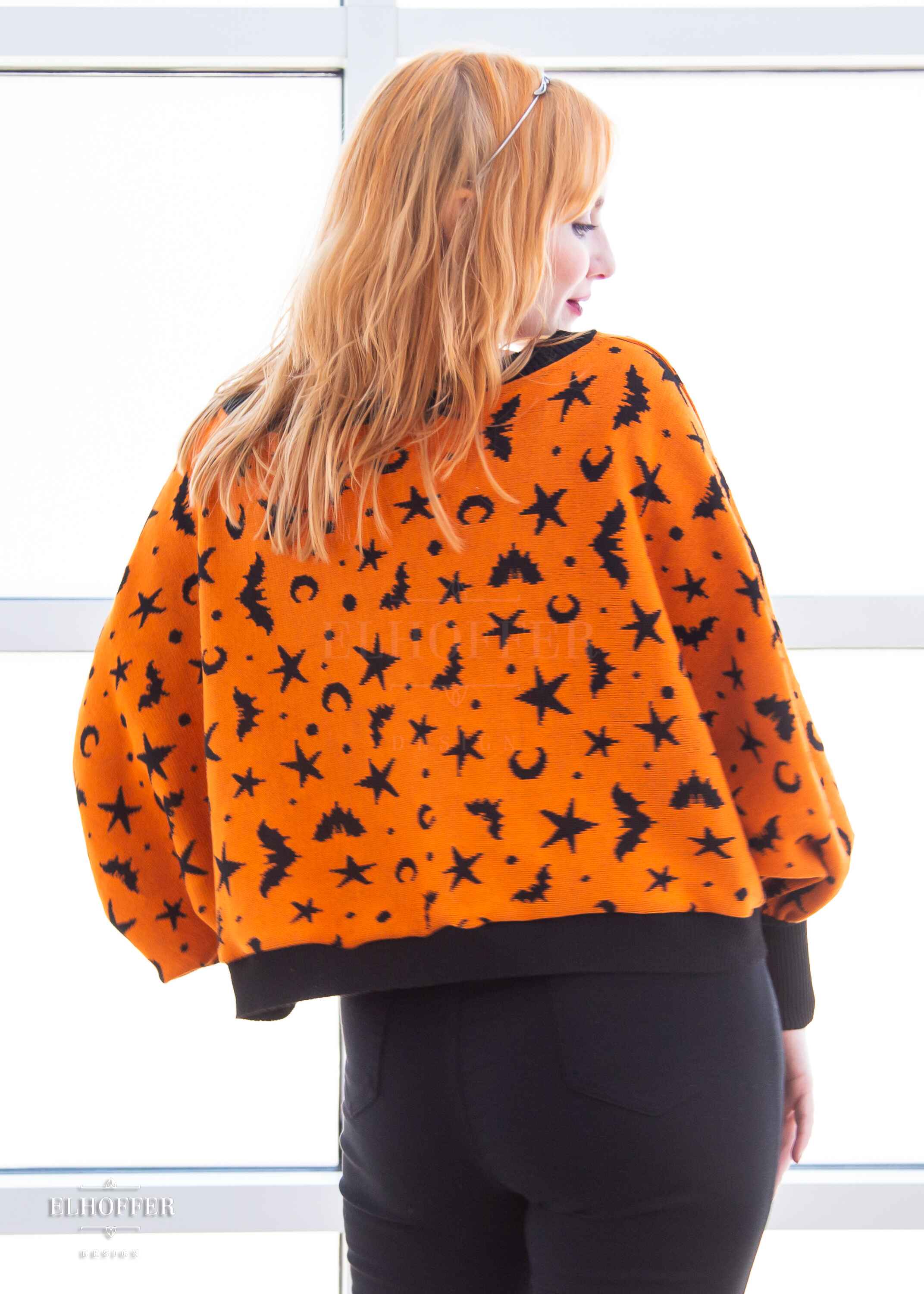 Essential Whitney Oversize Sweater - Orange w/ Black Batty Witch