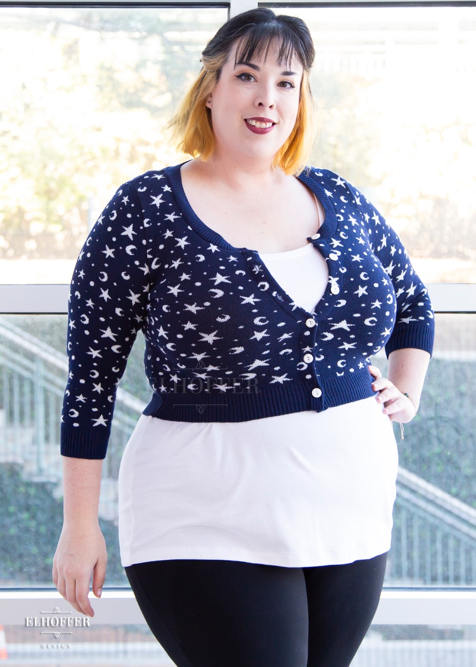 Essential Cordelia Cropped Cardi - Navy Starry Witch