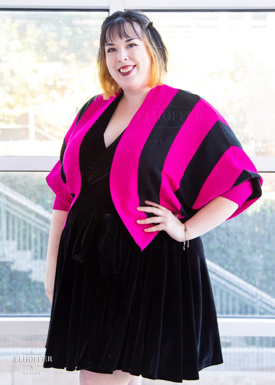 Essential Cropped Oversize Shrug - Pink & Black Stripe