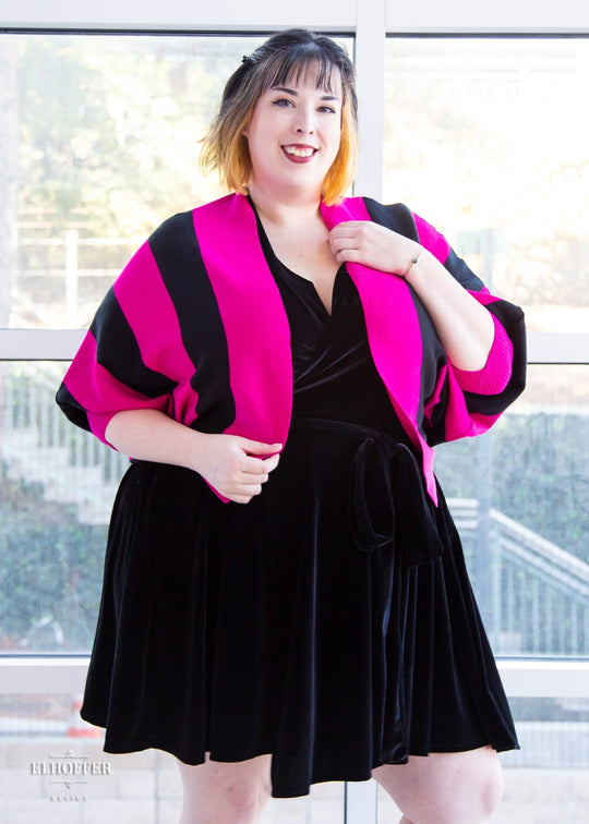 Essential Cropped Oversize Shrug - Pink & Black Stripe