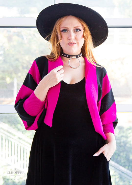 Essential Cropped Oversize Shrug - Pink & Black Stripe