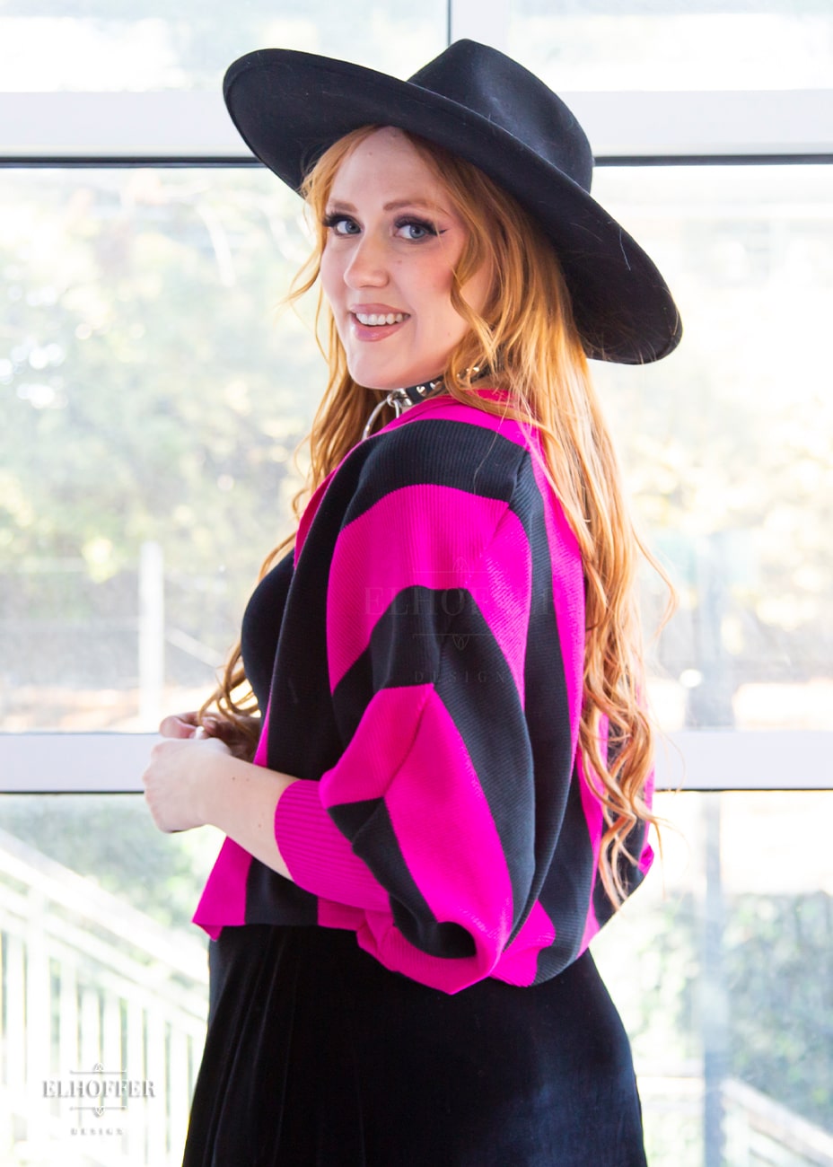 Essential Cropped Oversize Shrug - Pink & Black Stripe