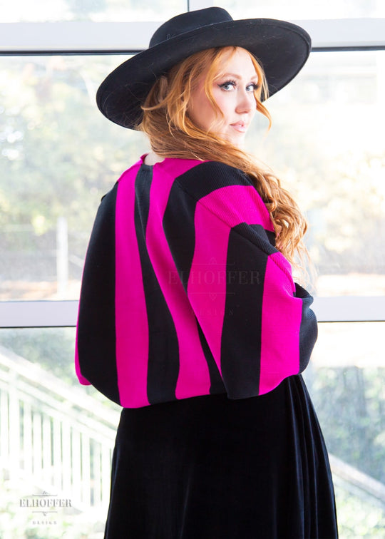 Essential Cropped Oversize Shrug - Pink & Black Stripe