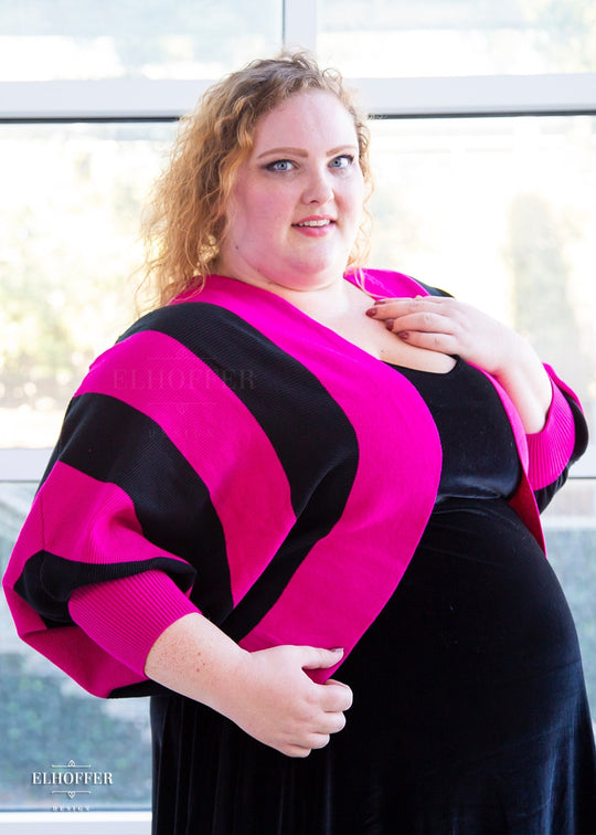 Essential Cropped Oversize Shrug - Pink & Black Stripe