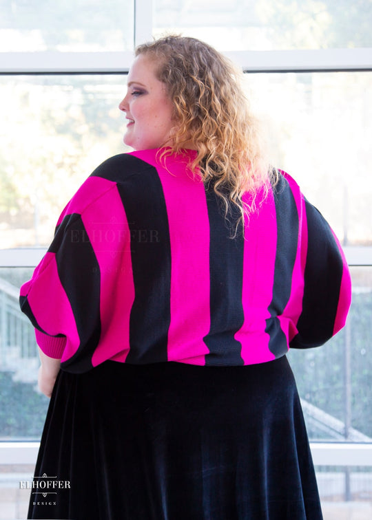 Essential Cropped Oversize Shrug - Pink & Black Stripe