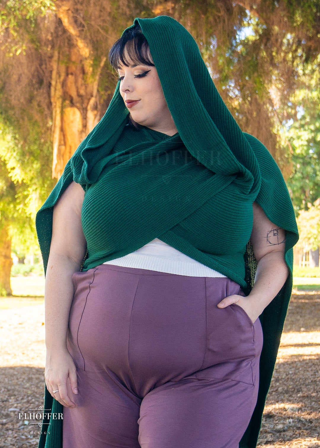 Retired Sacred Princess Knit Wrap Cape - Short Forest Green Cape