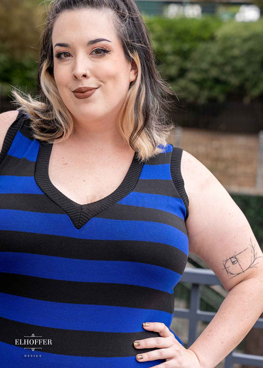 Essential Pisces Dress - Black & Blue Stripes