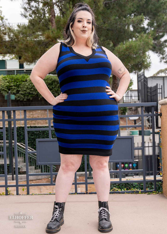 Essential Pisces Dress - Black & Blue Stripes