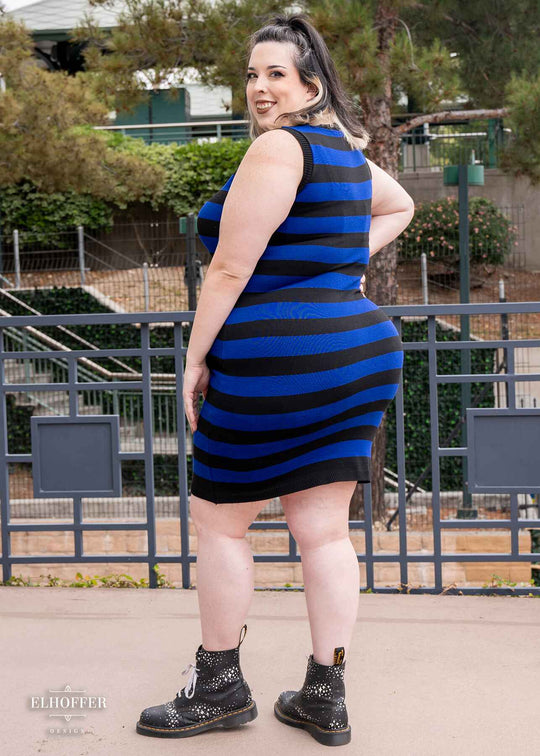 Essential Pisces Dress - Black & Blue Stripes