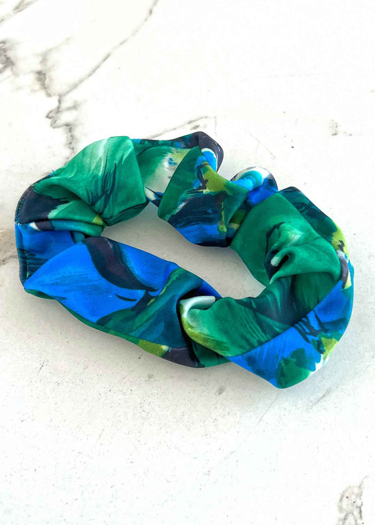 Blue and Green Floral Scrunchie