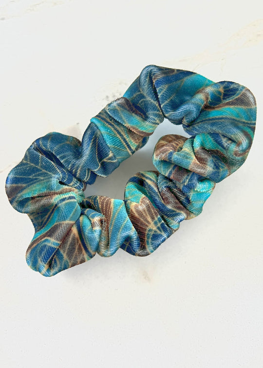 Velvet Peacock Feathers Scrunchie