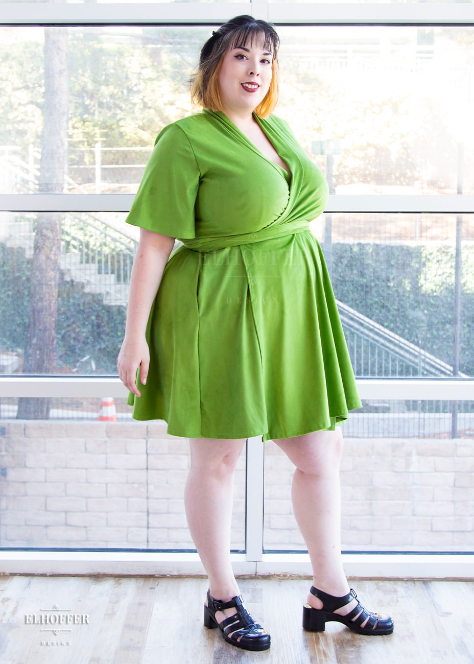 Essential Libra Wrap Dress - Avocado Suede Elhoffer Design Essential Libra Wrap Dress - Avocado Suede Elhoffer Design