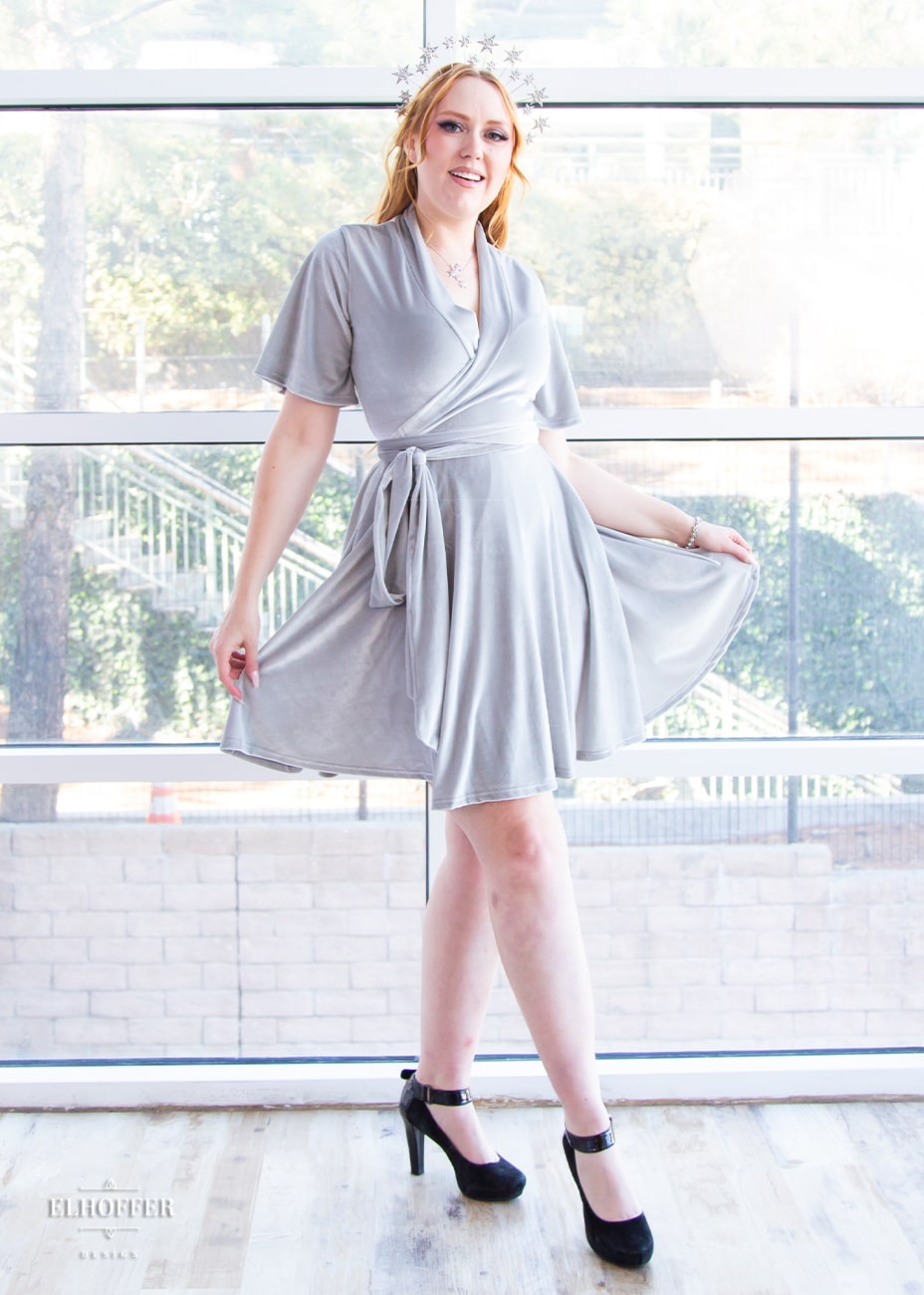 Essential Libra Wrap Dress - Silver Velvet Elhoffer Design Essential Libra Wrap Dress - Silver Velvet Elhoffer Design