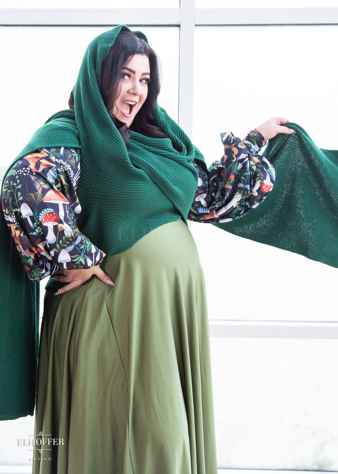 Retired Sacred Princess Knit Wrap Cape - Short Forest Green Cape