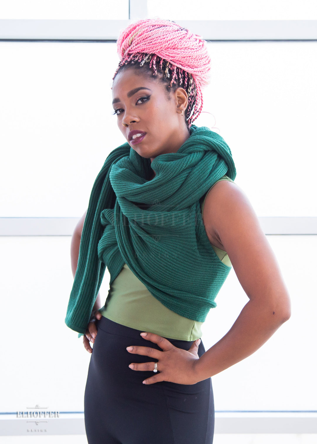 Retired Sacred Princess Knit Wrap Cape - Short Forest Green Cape