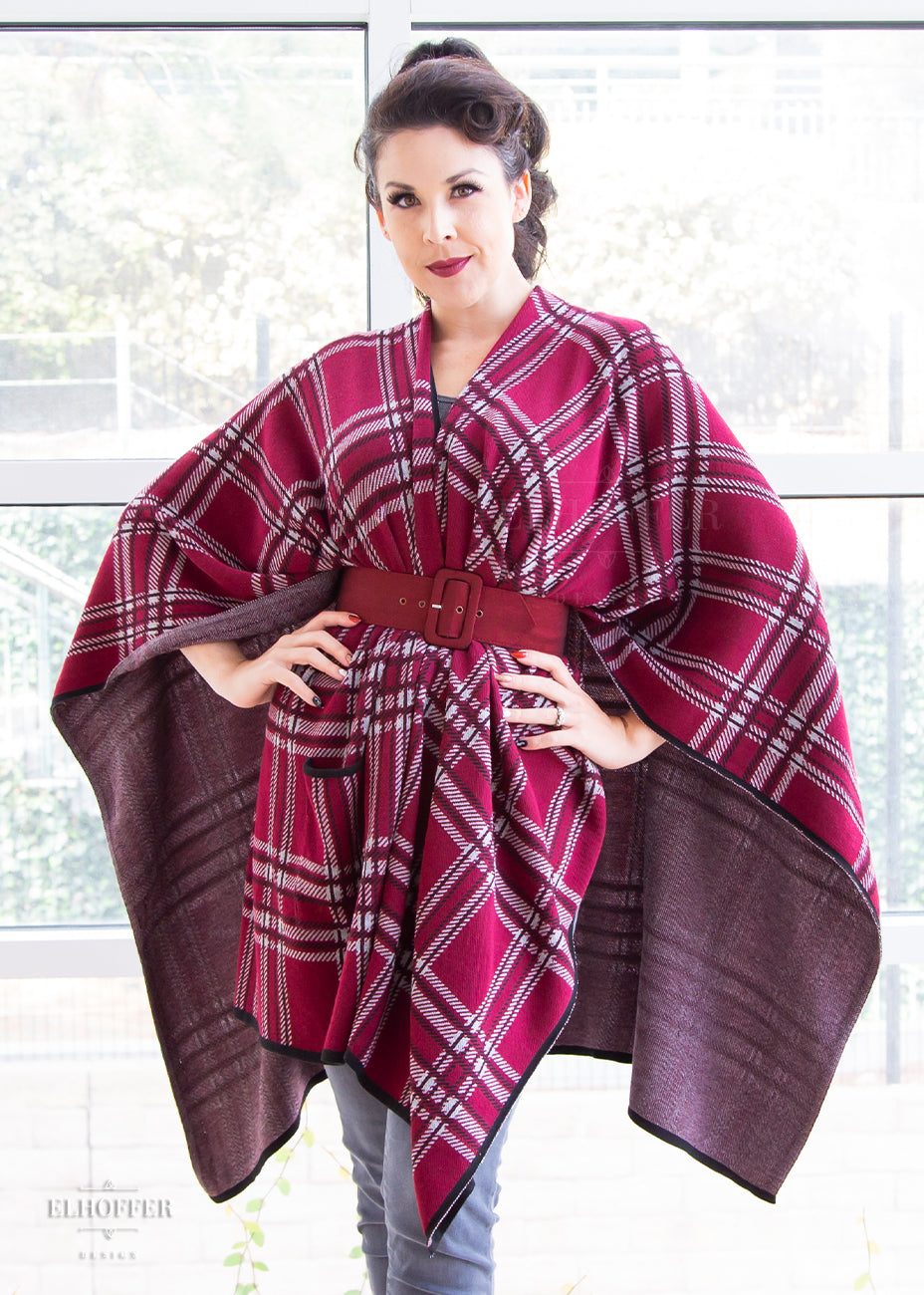 Essential Tartan Poncho - Crimson