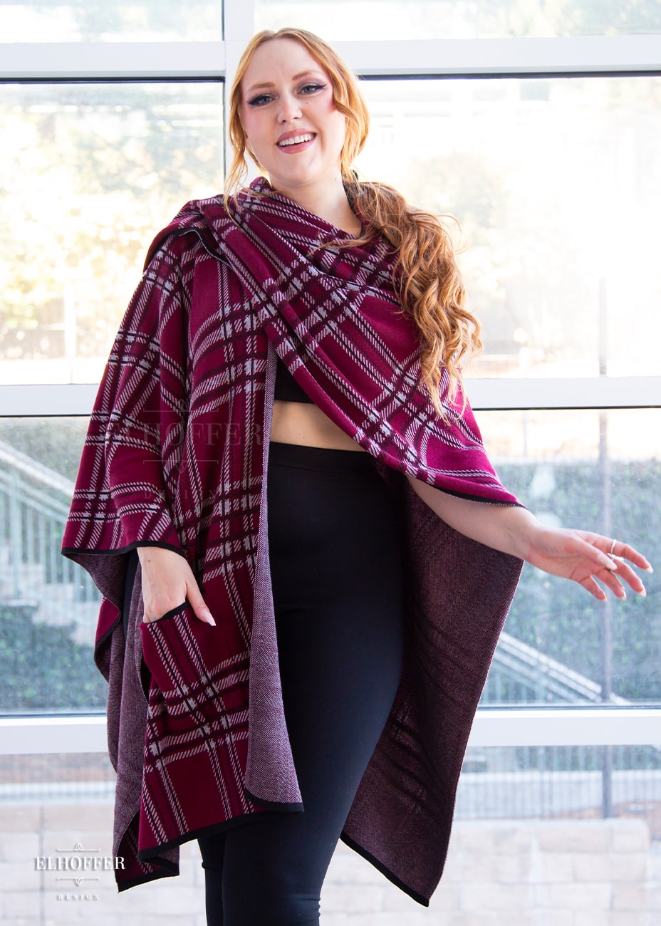 Essential Tartan Poncho - Crimson