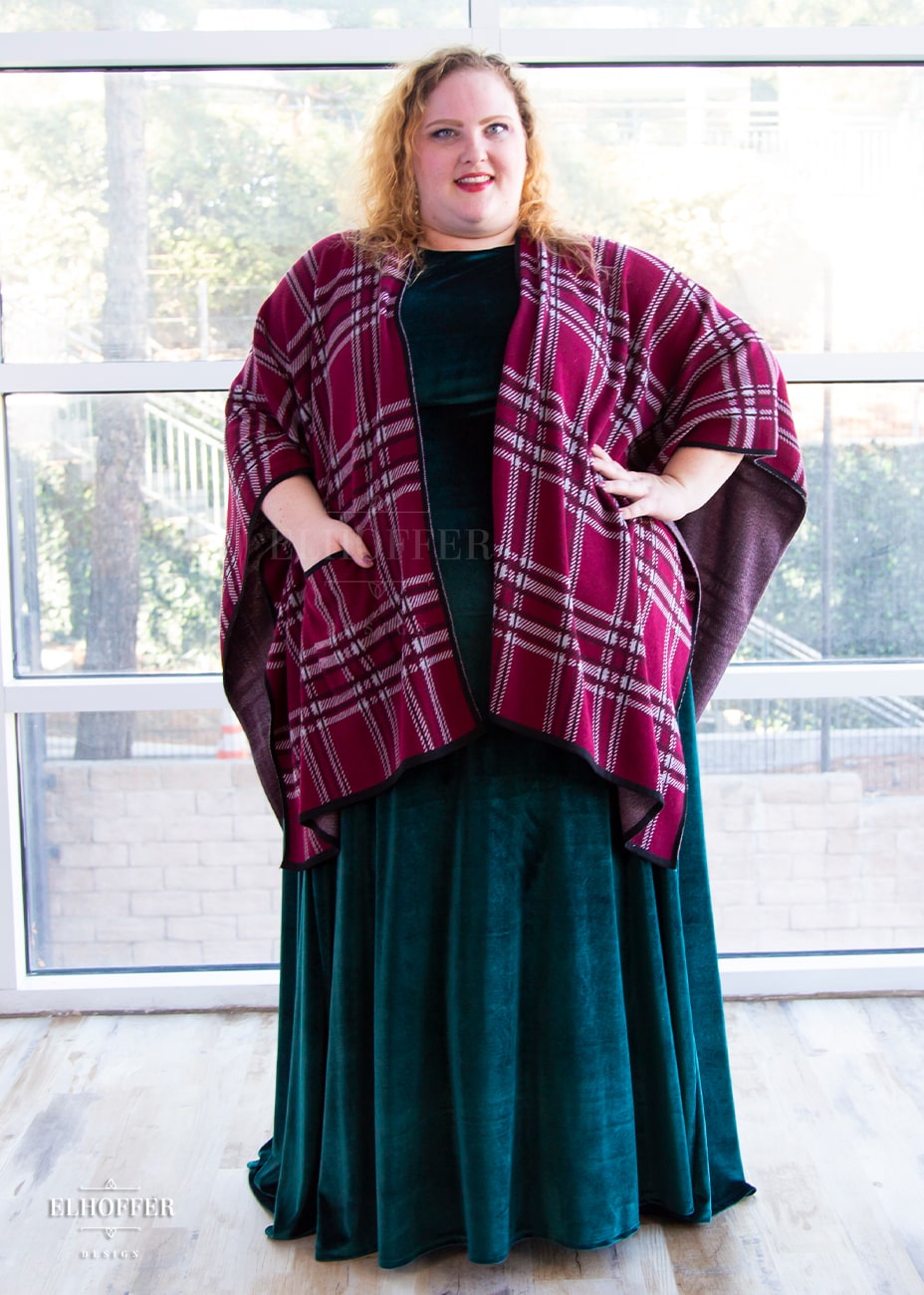 Essential Tartan Poncho - Crimson