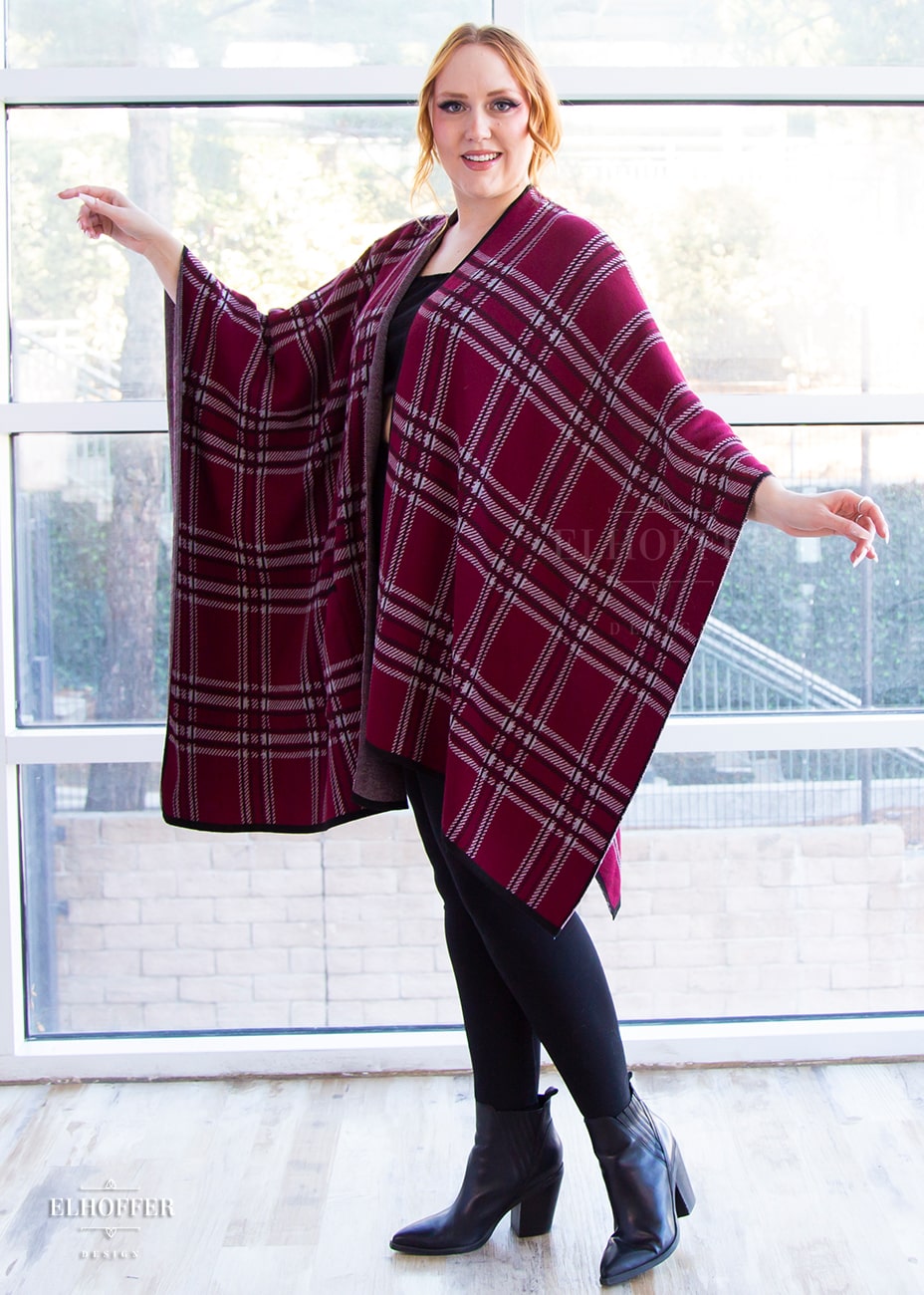 Essential Tartan Poncho - Crimson