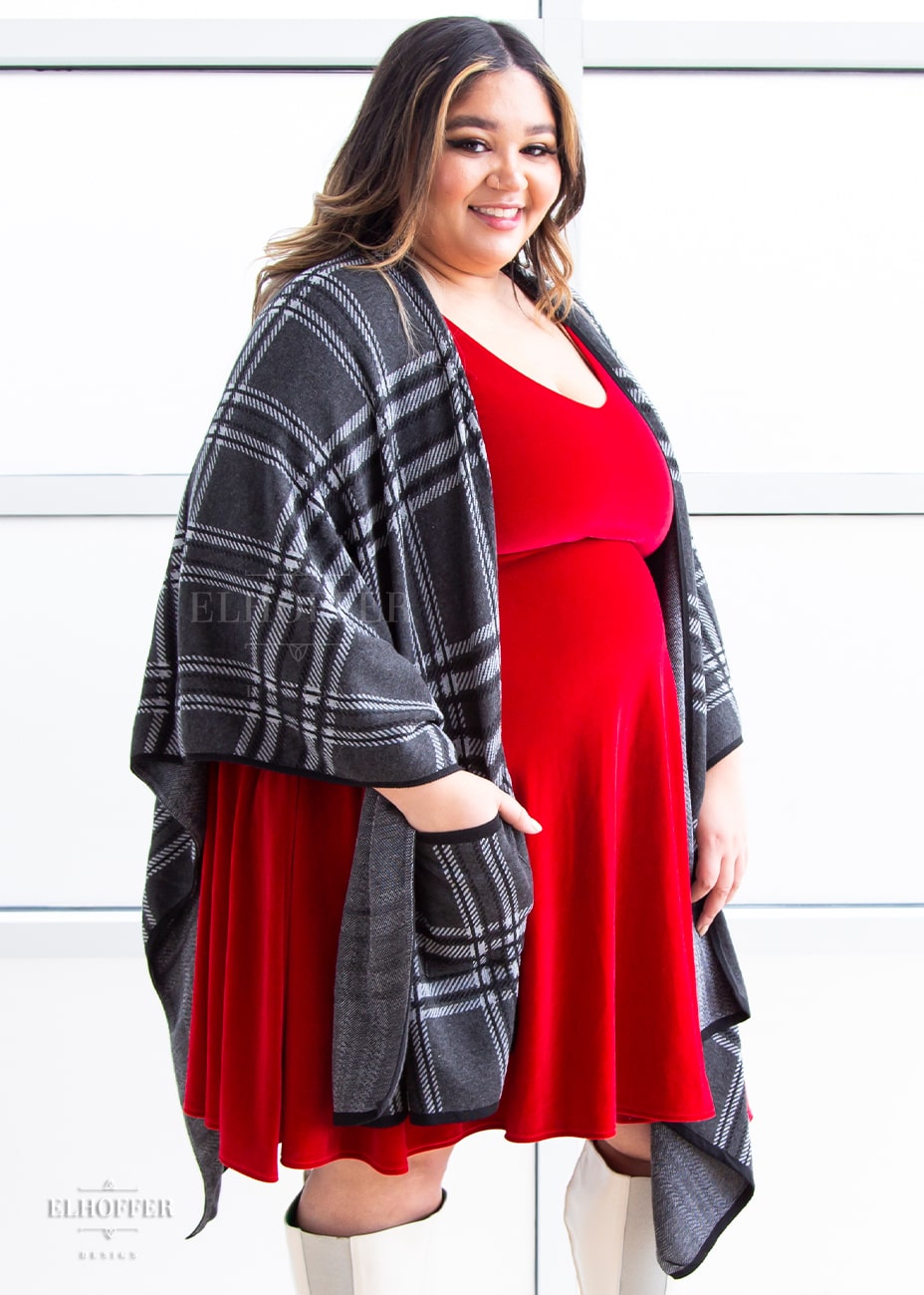 Essential Tartan Poncho - Charcoal Cape