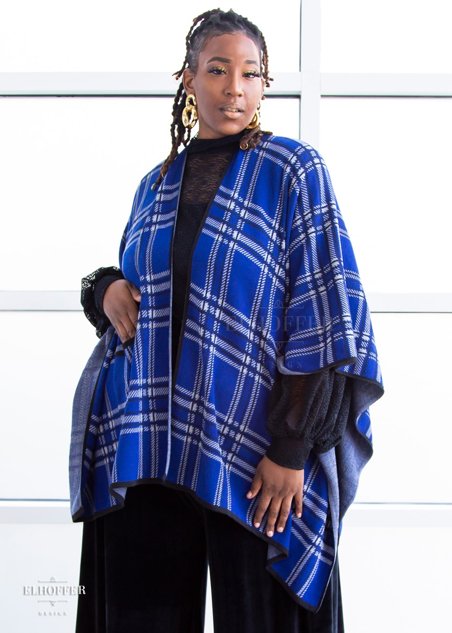 Essential Tartan Poncho - Cobalt