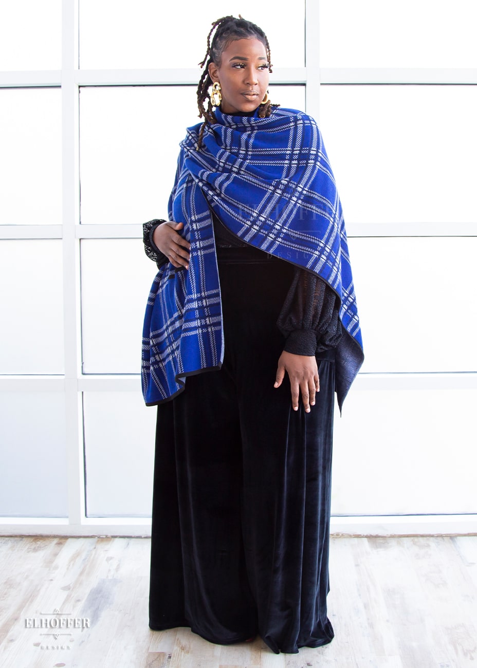 Essential Tartan Poncho - Cobalt