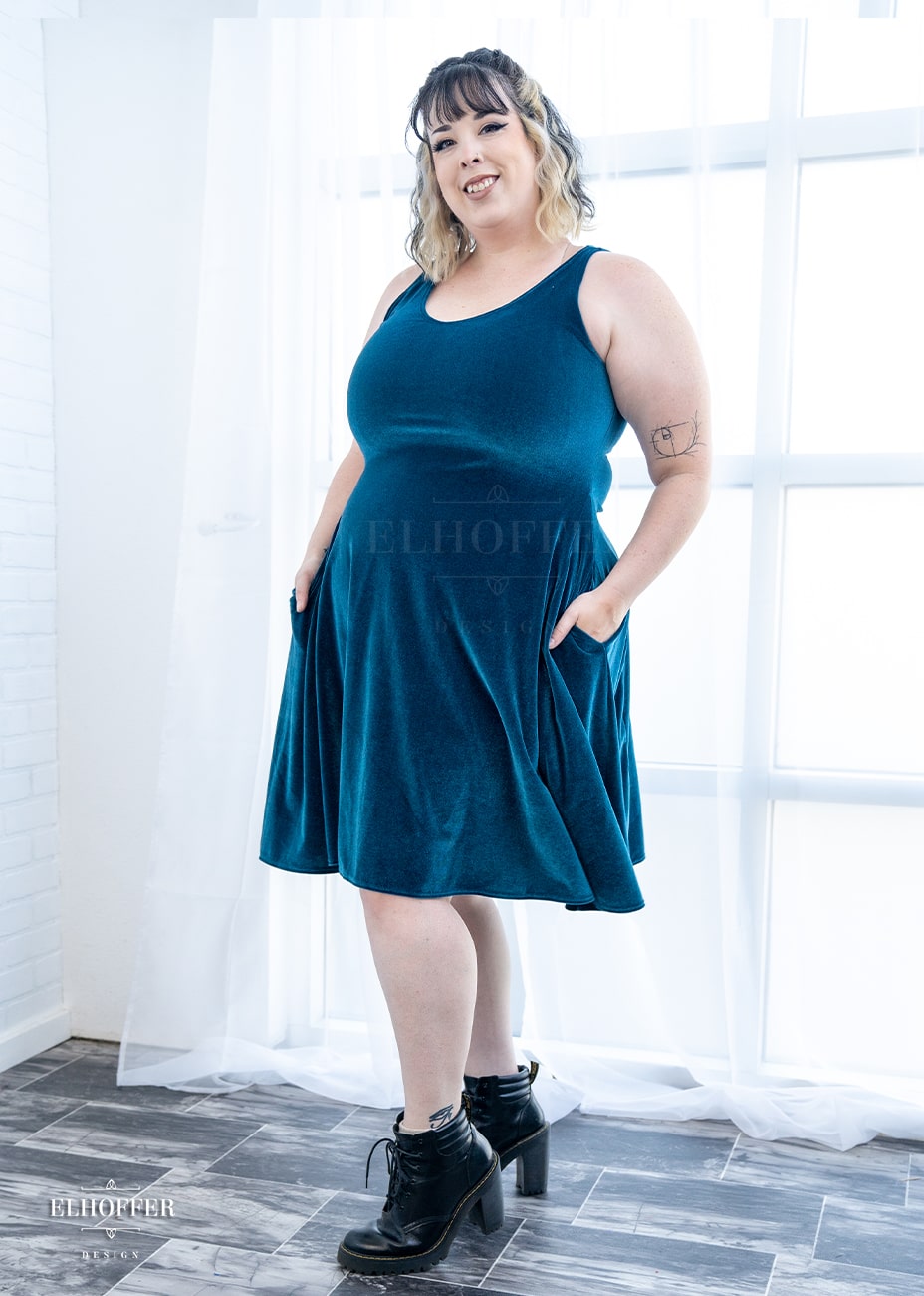 Retired Essential Aquarius Knee Length Dress - Apatite Velvet Dress