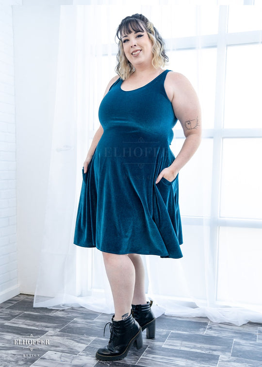 Retired Essential Aquarius Knee Length Dress - Apatite Velvet Dress
