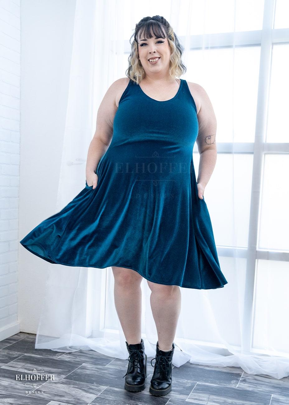 Retired Essential Aquarius Knee Length Dress - Apatite Velvet Dress